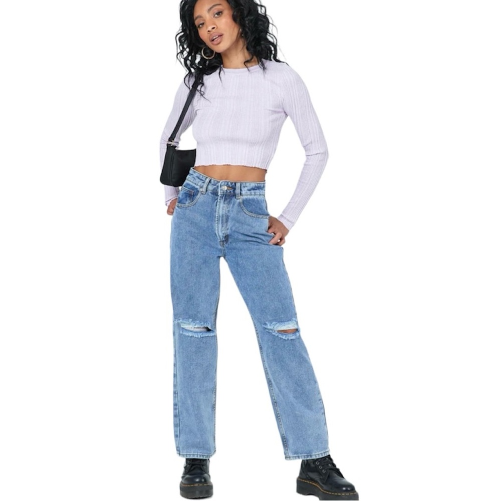NWT Princess Polly Vienna Straight Leg High Rise Waist Ripped Jeans Denim 6